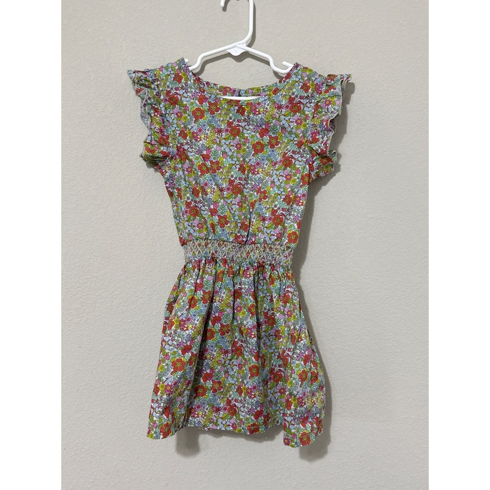 Peek Floral Flutter Sleeve Dress Girls Size S 4-5 Multicolor Smocked Cotton